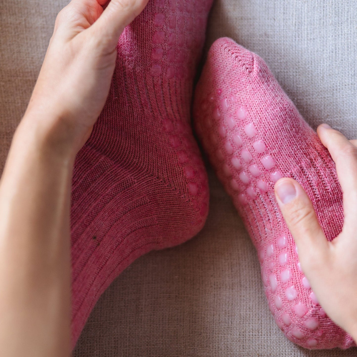 Serene Socks- Adult Merino Wool Non-Slip Socks- Coral- 1 pair