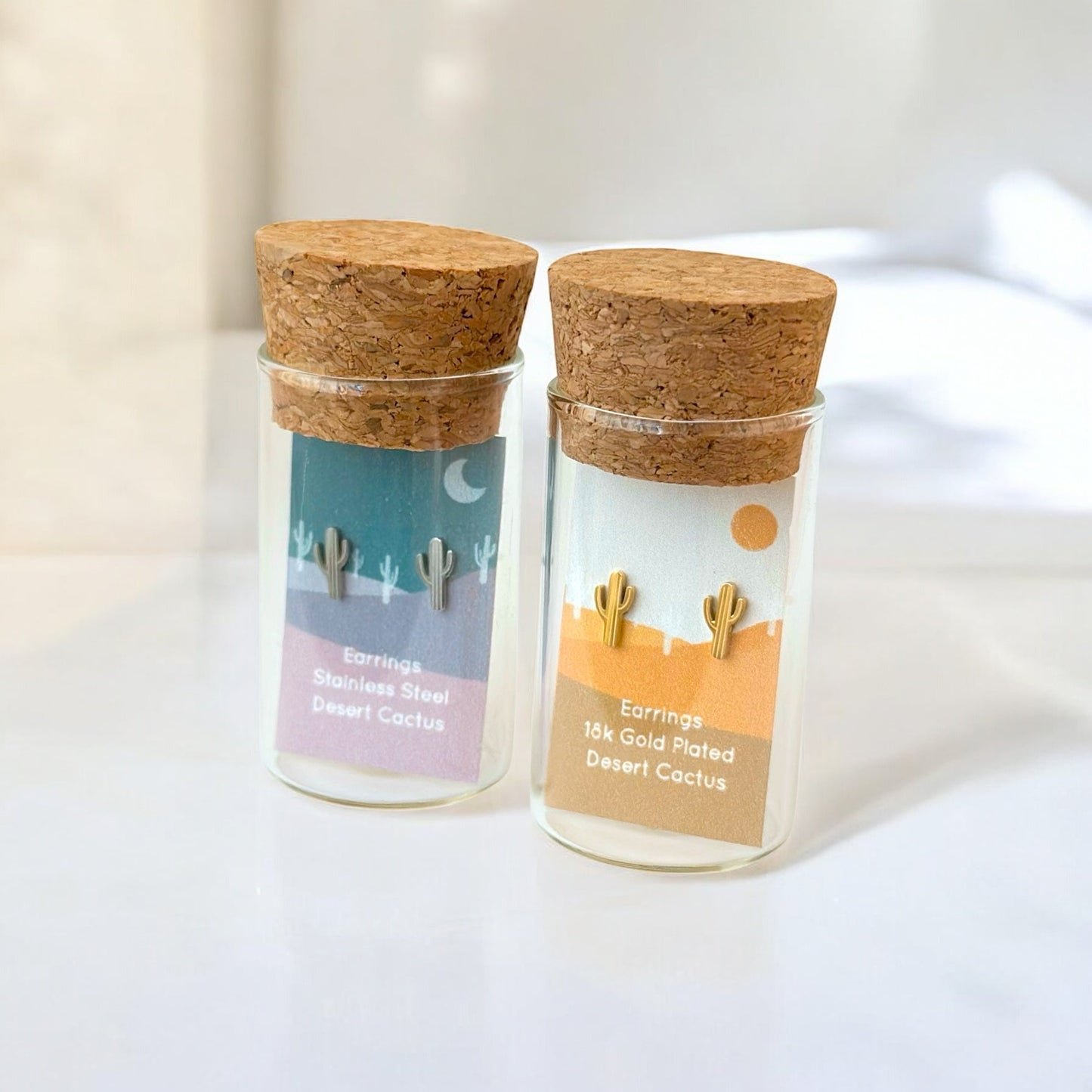 Desert Cactus Metal Stud Earrings