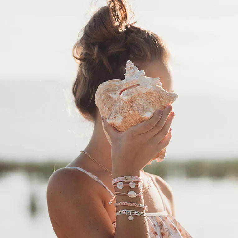 "Shimmer" Coral with Shell Hair Tie Bracelets