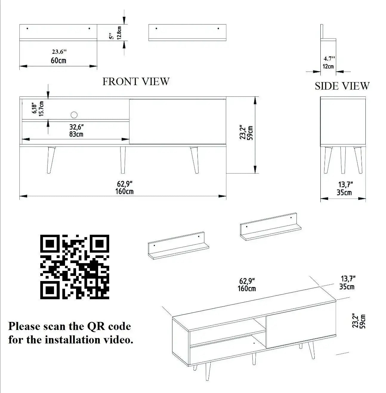 Pi 63" Wide TV Stand with Wall Shelves for TVs up to 72"