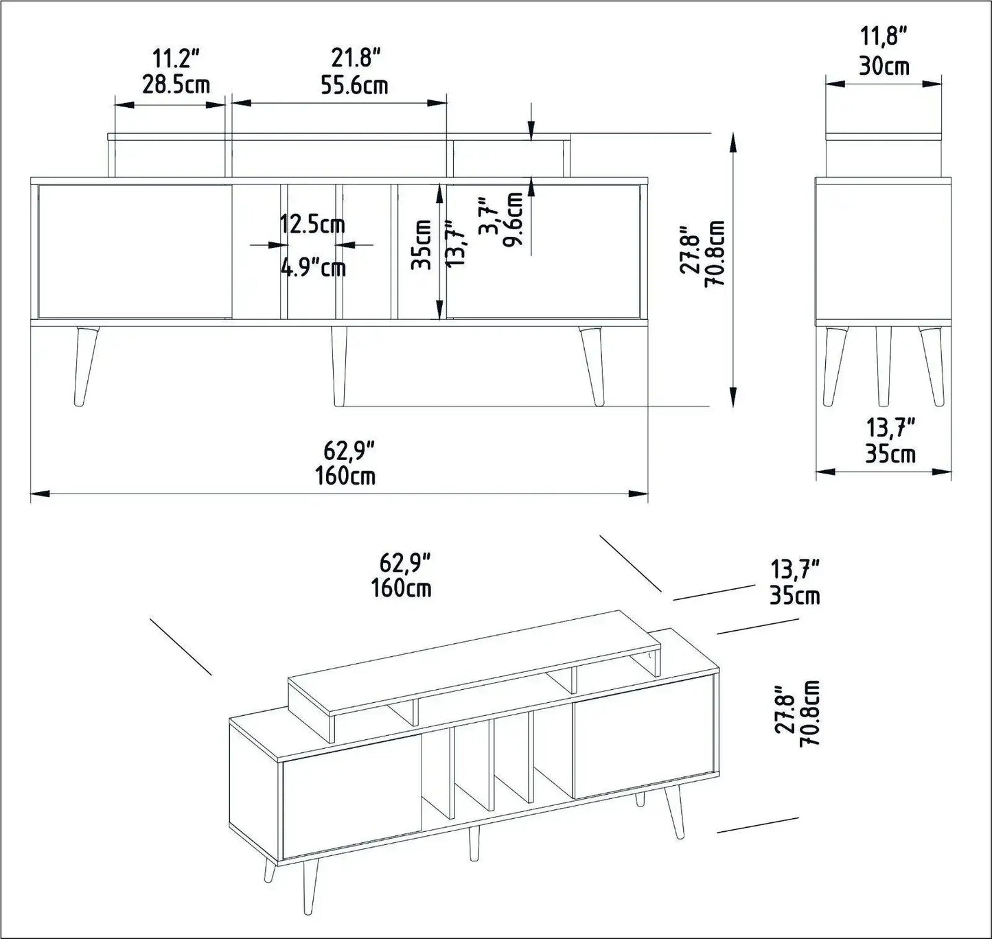 Derin 71" Media Console and TV Stand with Cabinets and Shelves for TVs up to 80"