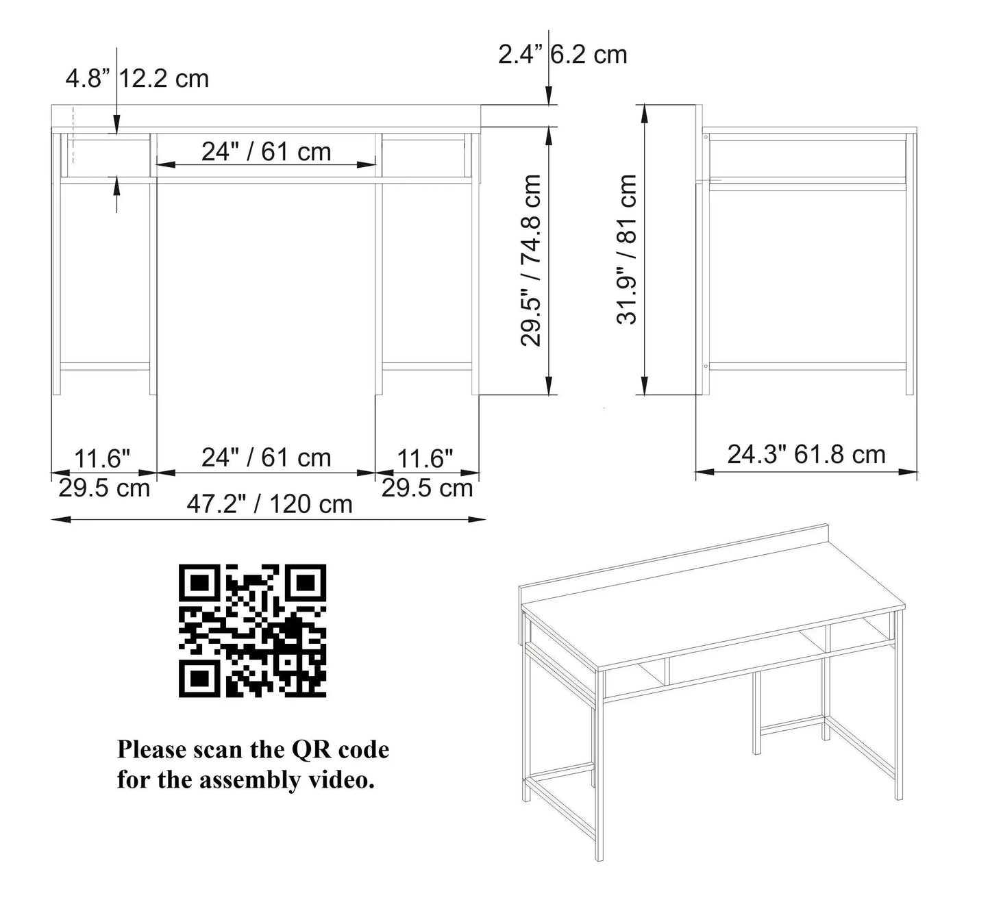 Tumata 47'' Wide Metal Wood Computer Desk with Open Shelves