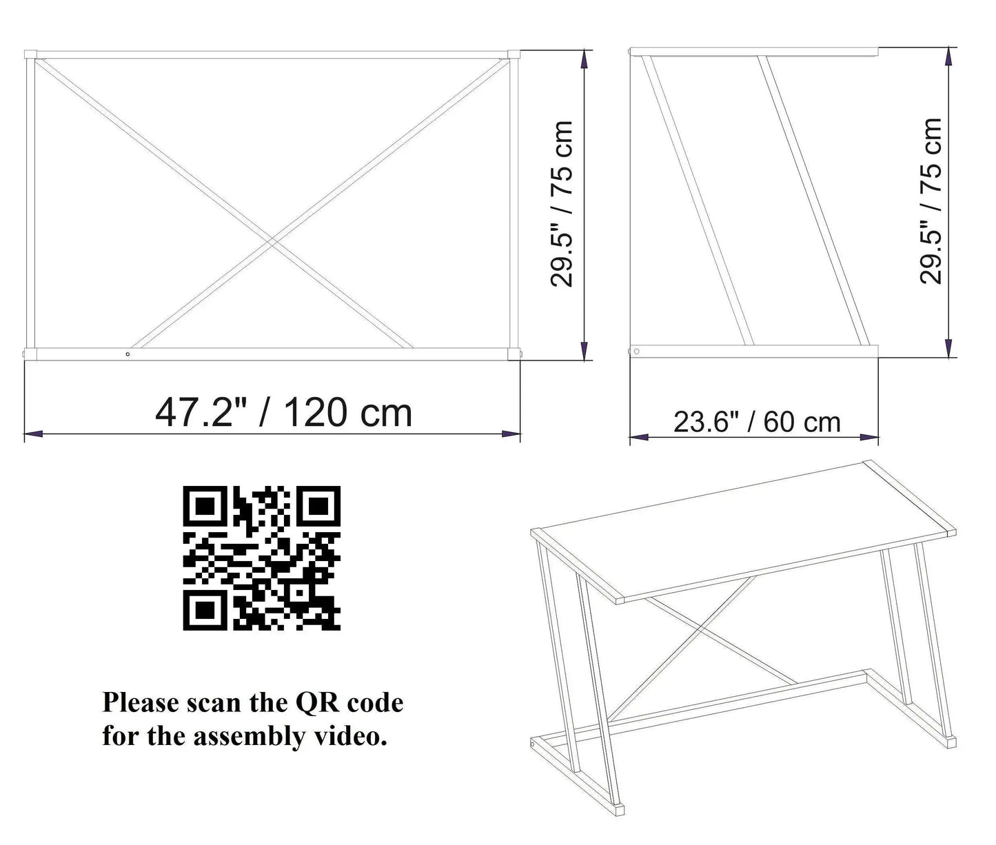 Anemon 47'' Wide Computer Desk with Crossbar Metal Frame