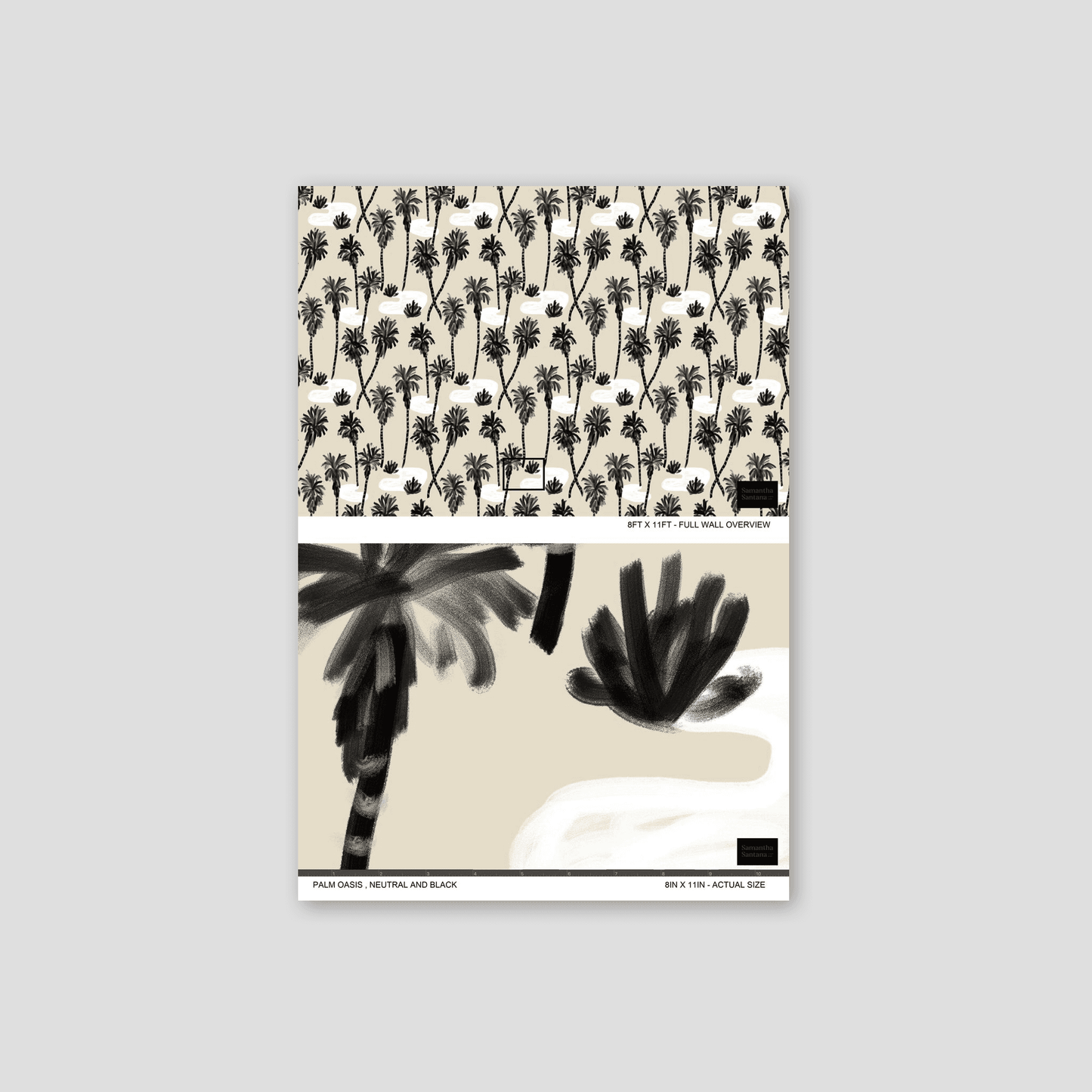 Palm Oasis Wallpaper, neutral and black