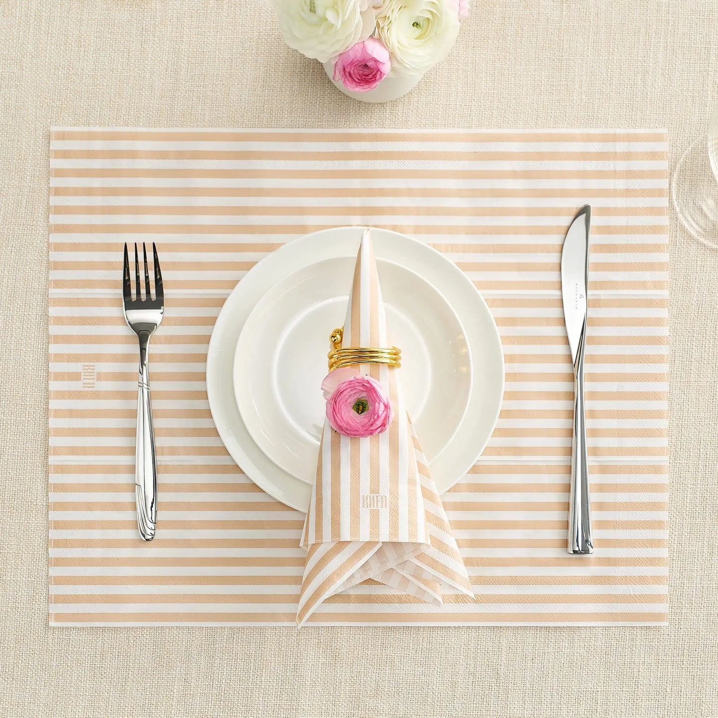 Tonal Striped Disposable Napkin Set in Beige, 100 Pieces