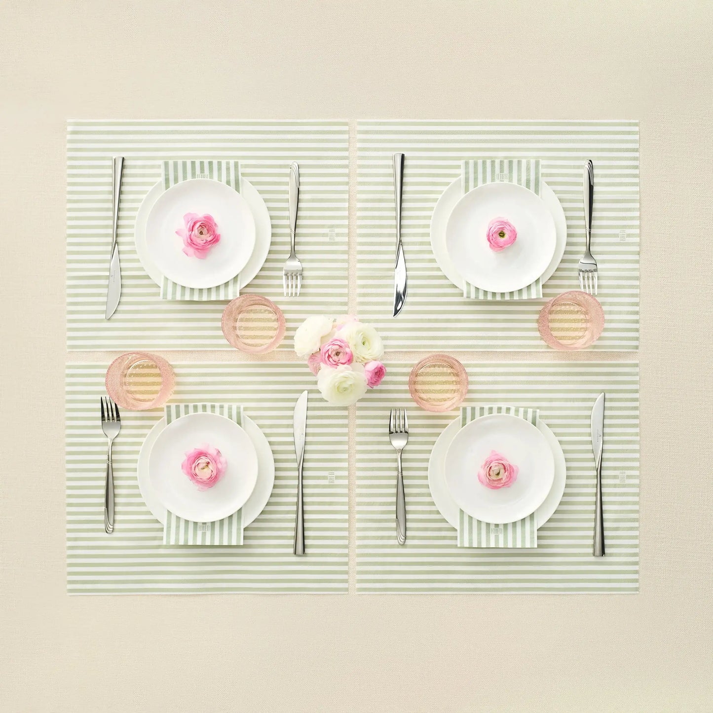 Tonal Striped Disposable Napkin Set in Green, 100 Pieces