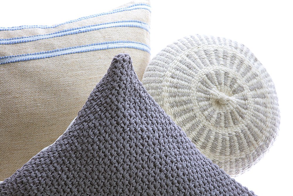 Pale Blue Striped Raw Linen Pillow