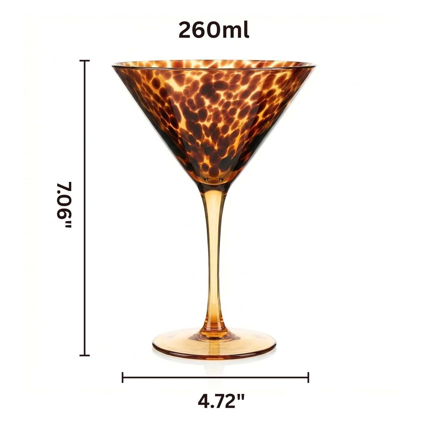 Tortoise Leopard Print Martini 9oz - Set of 2, 7.1" Spotted Borosilicate Cocktail