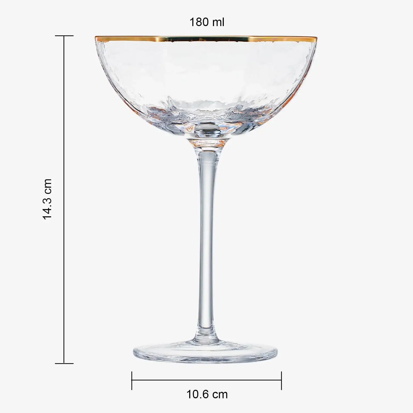 Khen Champagne Coupe Glasses Set of 4 Vintage Octagonal Gold Rim - 6oz Clear Gold Rim
