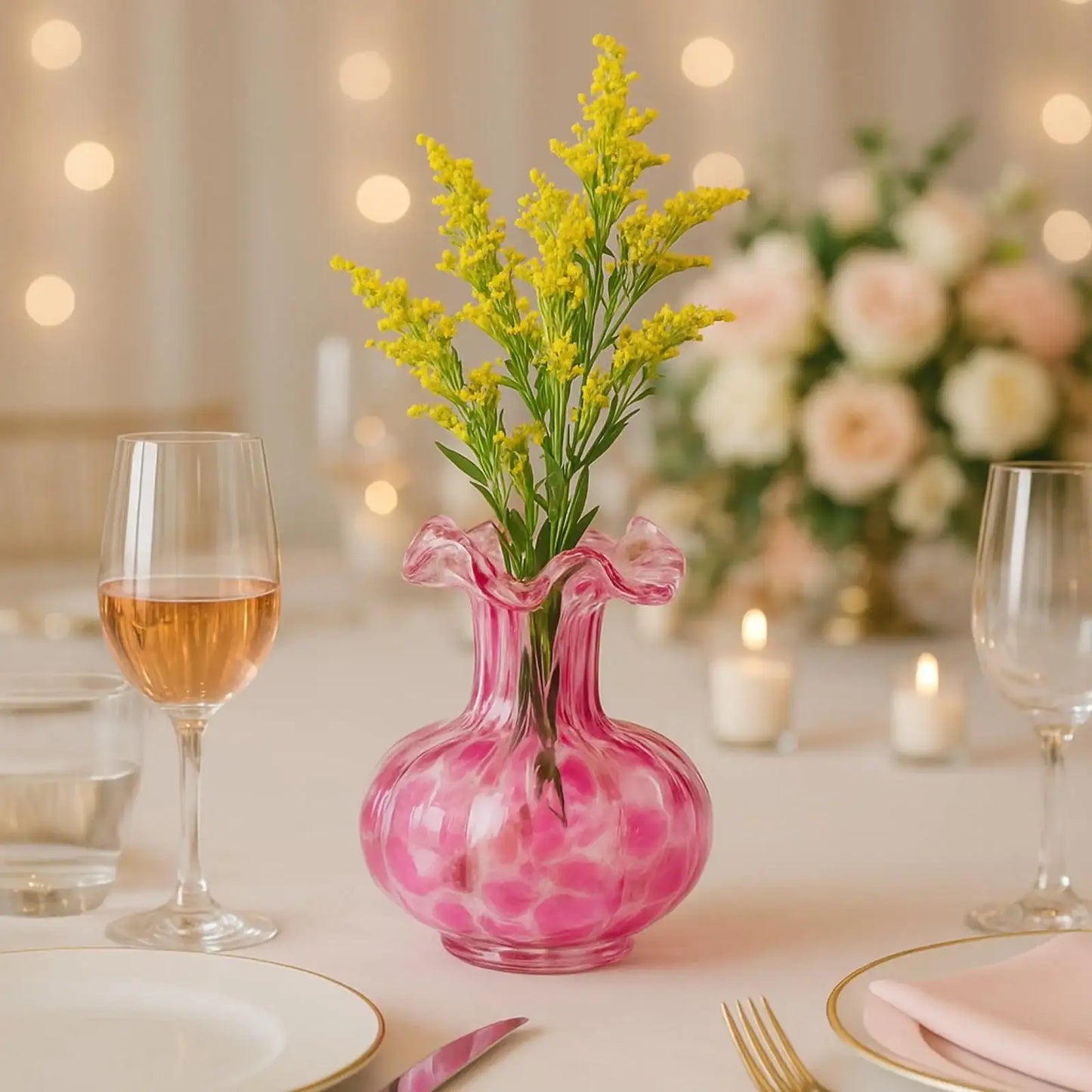 Soft Bloom Hand‑Blown Glass Flower Vase Décor – 7″