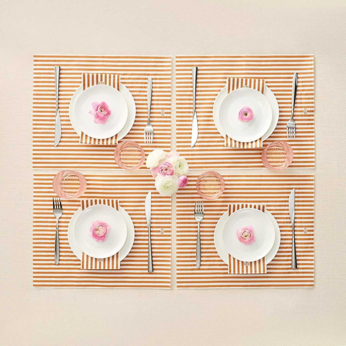 Tonal Striped Disposable Napkin Set in Orange, 100 Pieces