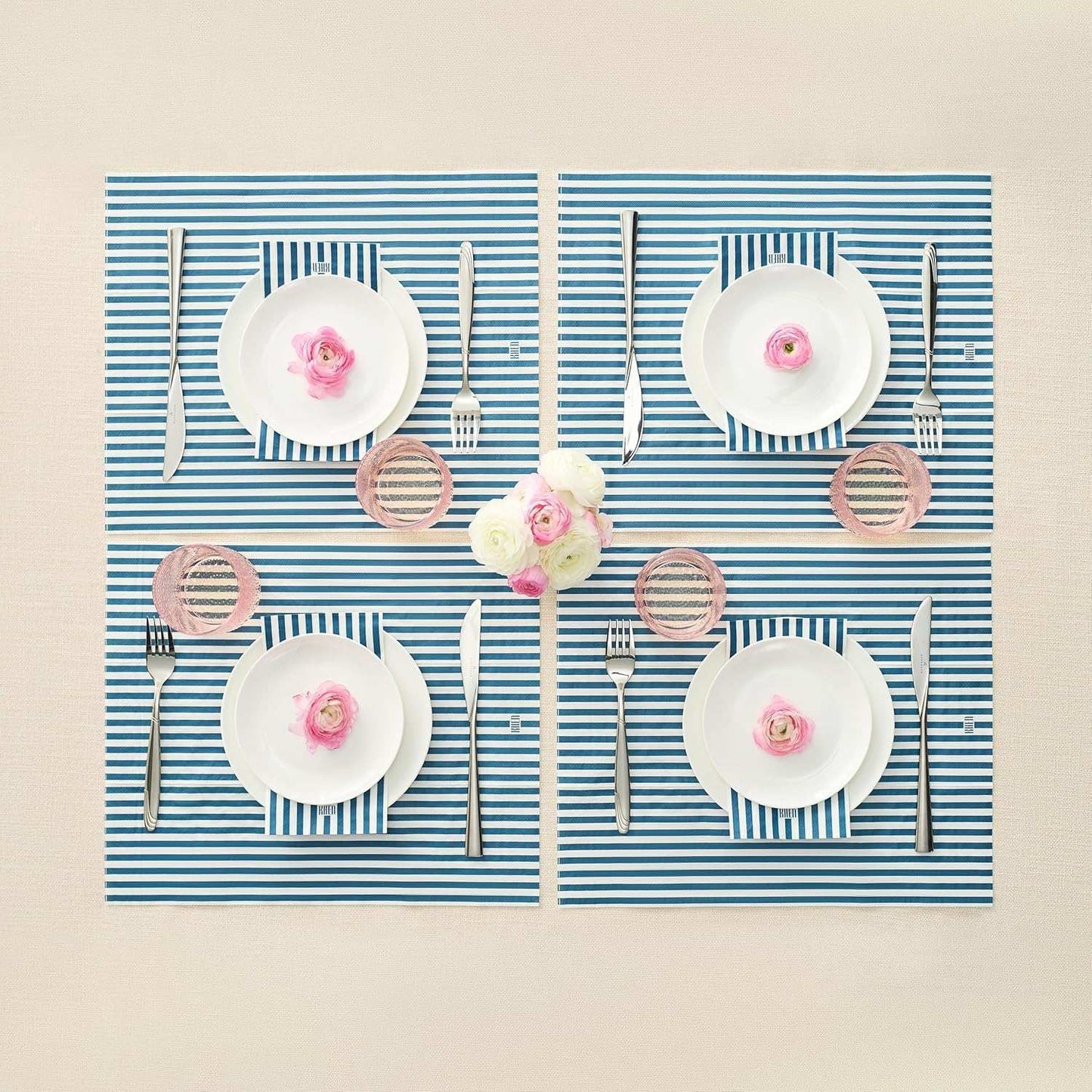 Tonal Striped Disposable Napkin Blue Set of 50 Pieces