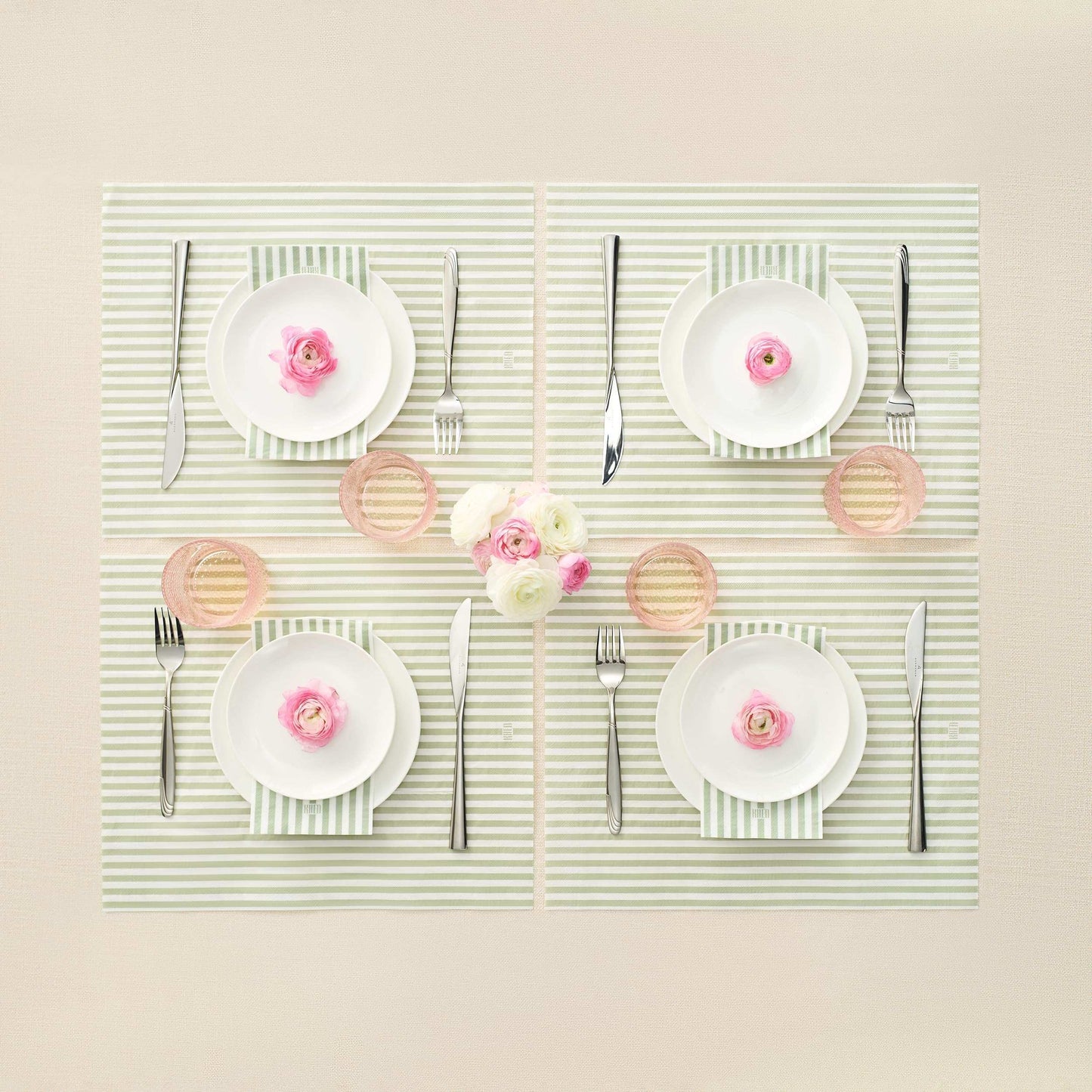 Tonal Striped Disposable Napkin Set in Green, 50 Pieces