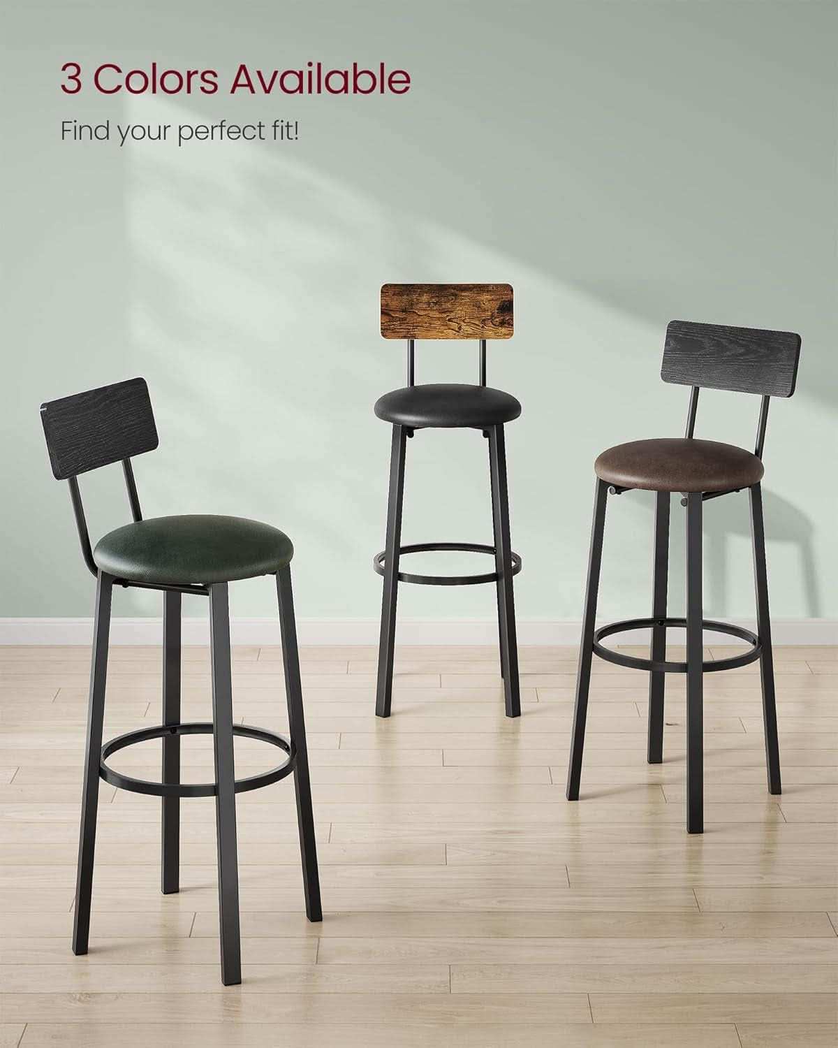 29.7 Inch PU Bar Stools Set Of 2 With Backrest And Footrest