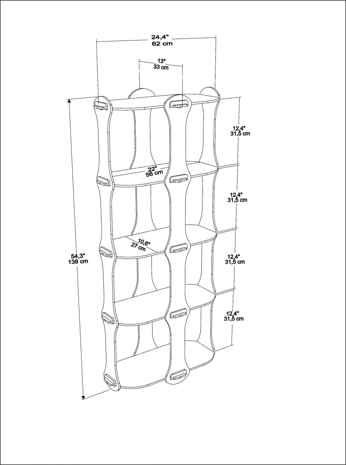 Ayzi 54" Tall MDF Bookcase | Bookshelf | Display Unit