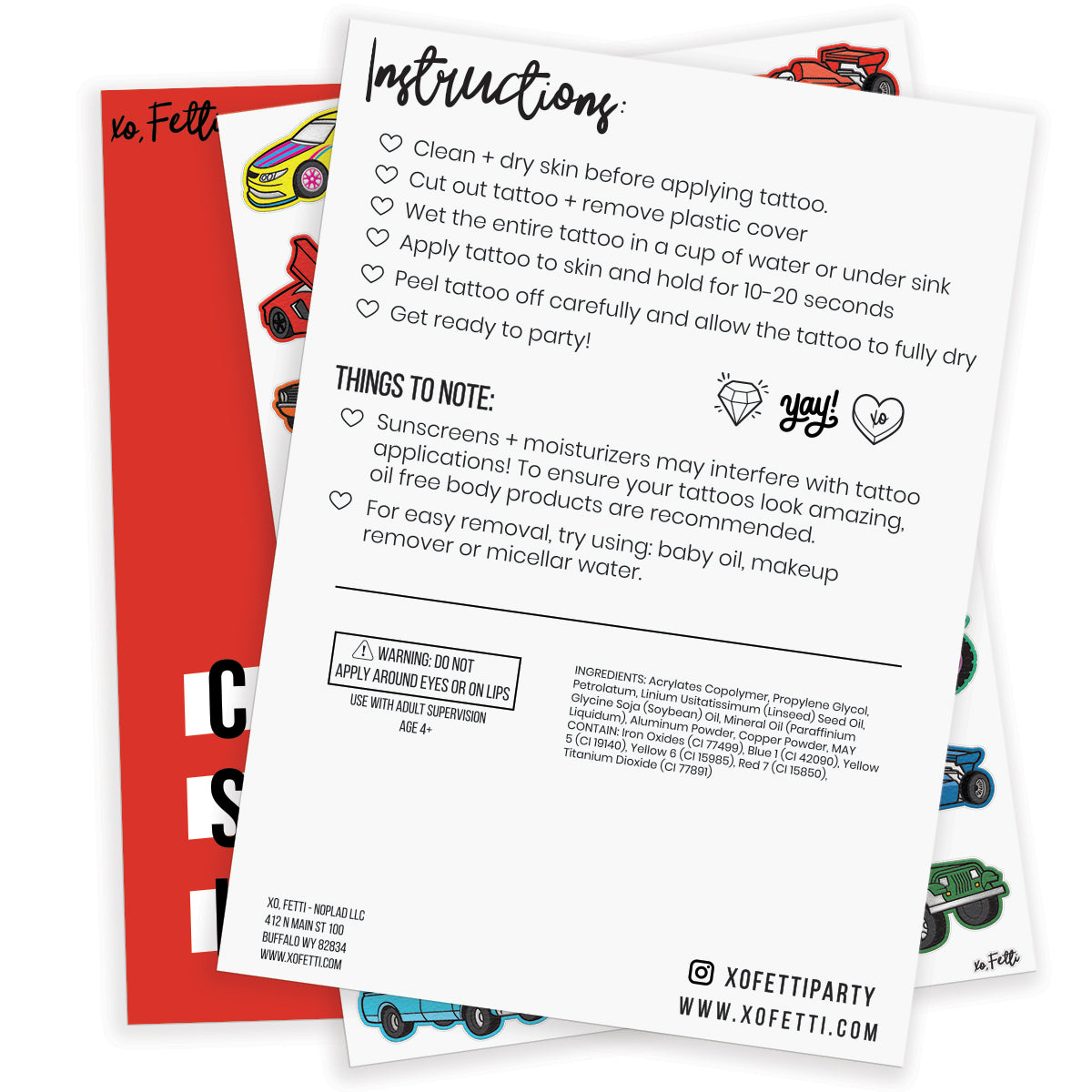 Wheelin Around Tats - 42 foil temporary tattoos