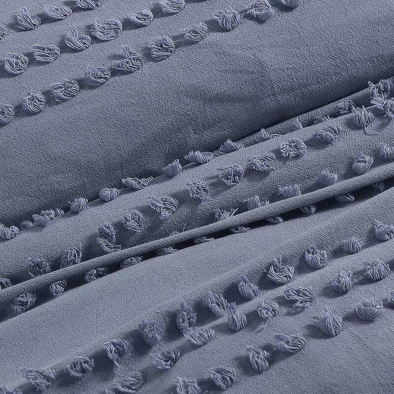 Full/Queen size 5-Piece 100-Percent Cotton Clip Dot Comforter Set in Denim Blue
