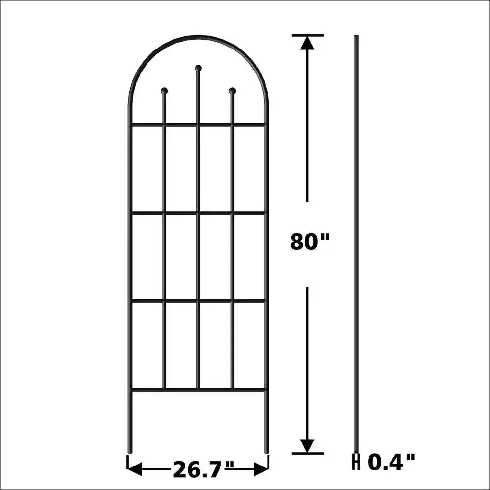 Outdoor 80-inch Tall Garden Trellis in Black Powder Coated Steel Finish