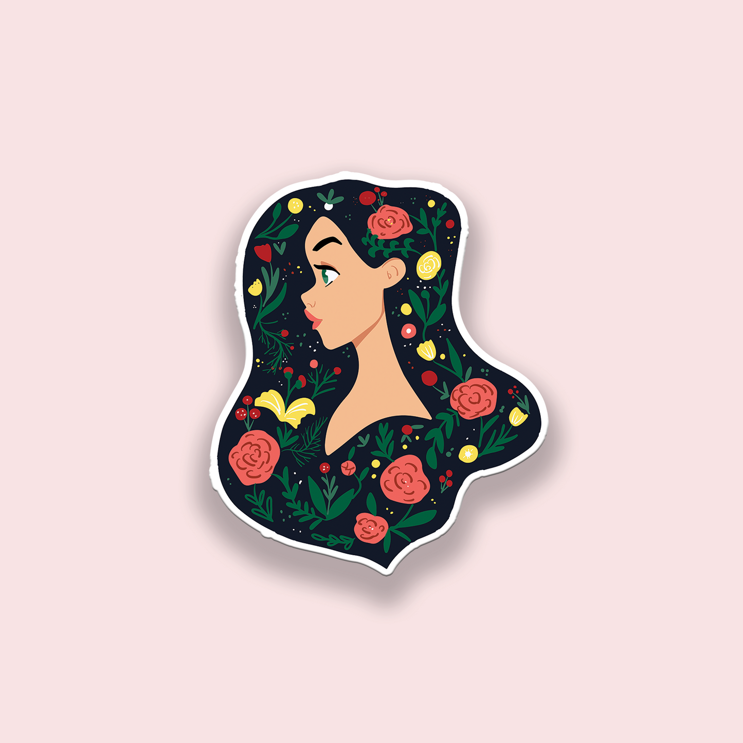 Floral Haired Girl Vinyl Sticker