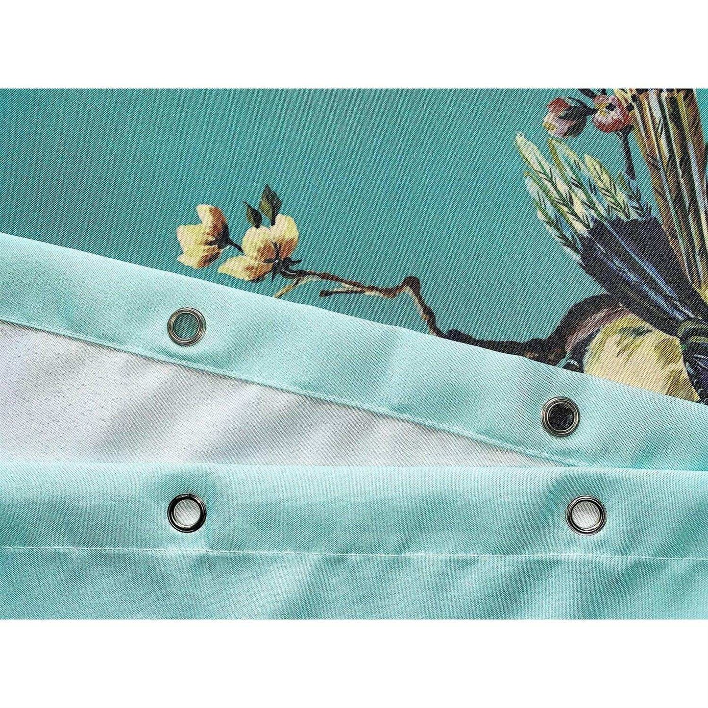 72-in. Teal Blue Green Floral Tree Bird Butterfly Japanese Style Shower Curtain