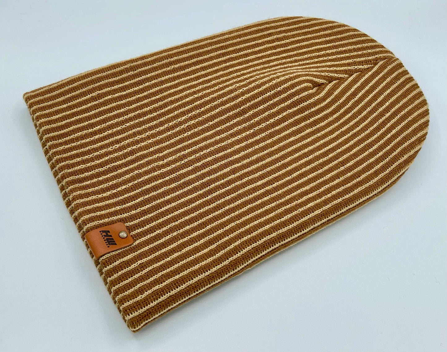 HAAKWEAR Traditional Cuffed Wide Ribbed Striped Beanie / Hat, Brown / Beige, Limited Edition - Made in USA