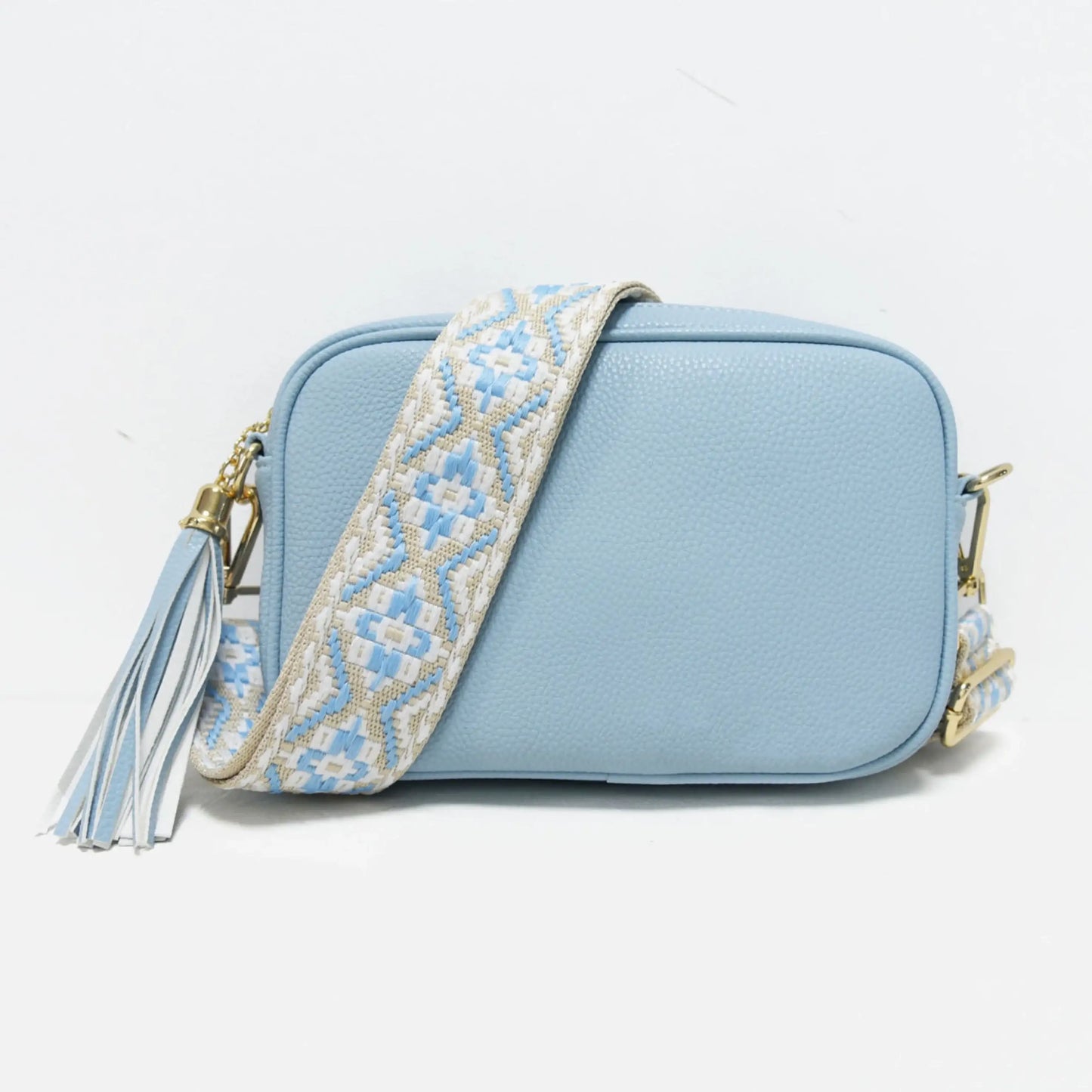 The Luna | Camera Crossbody With Medallion Strap - Light Blue