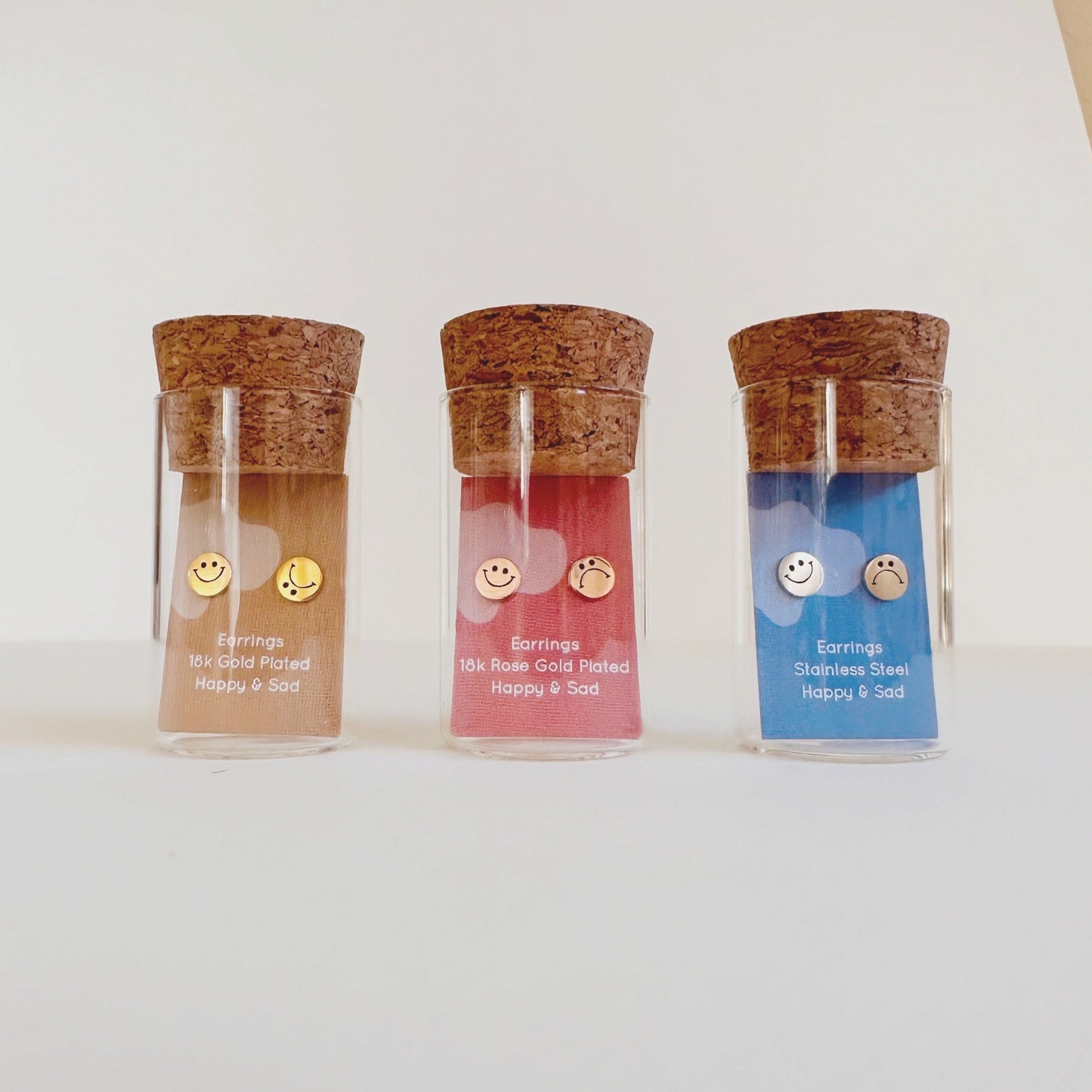 Happy & Sad Smiley Metal Stud Earrings