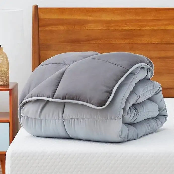 King Size All Seasons Plush Light/Dark Grey Reversible Polyester Down Alternative Comforter