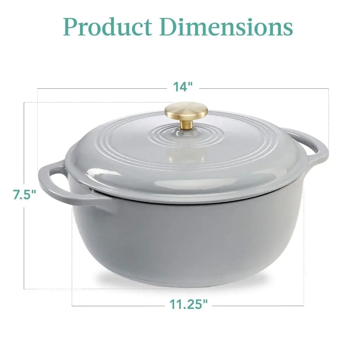 6 Quart Large Light Grey Enamel Cast-Iron Dutch Oven Kitchen Cookware