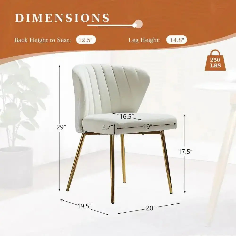 Ivory White Velvet Upholstered Wingback Accent Side Chair with Gold Metal Legs