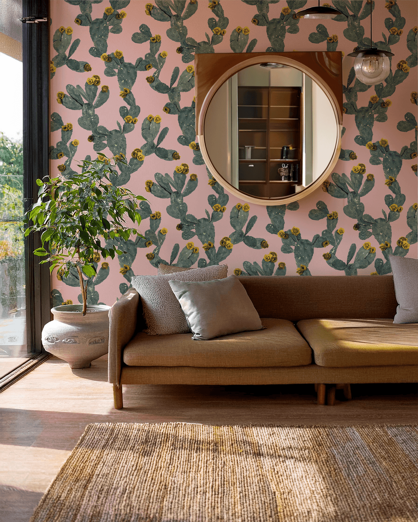 Desert Blooms Wallpaper, pink and yellow