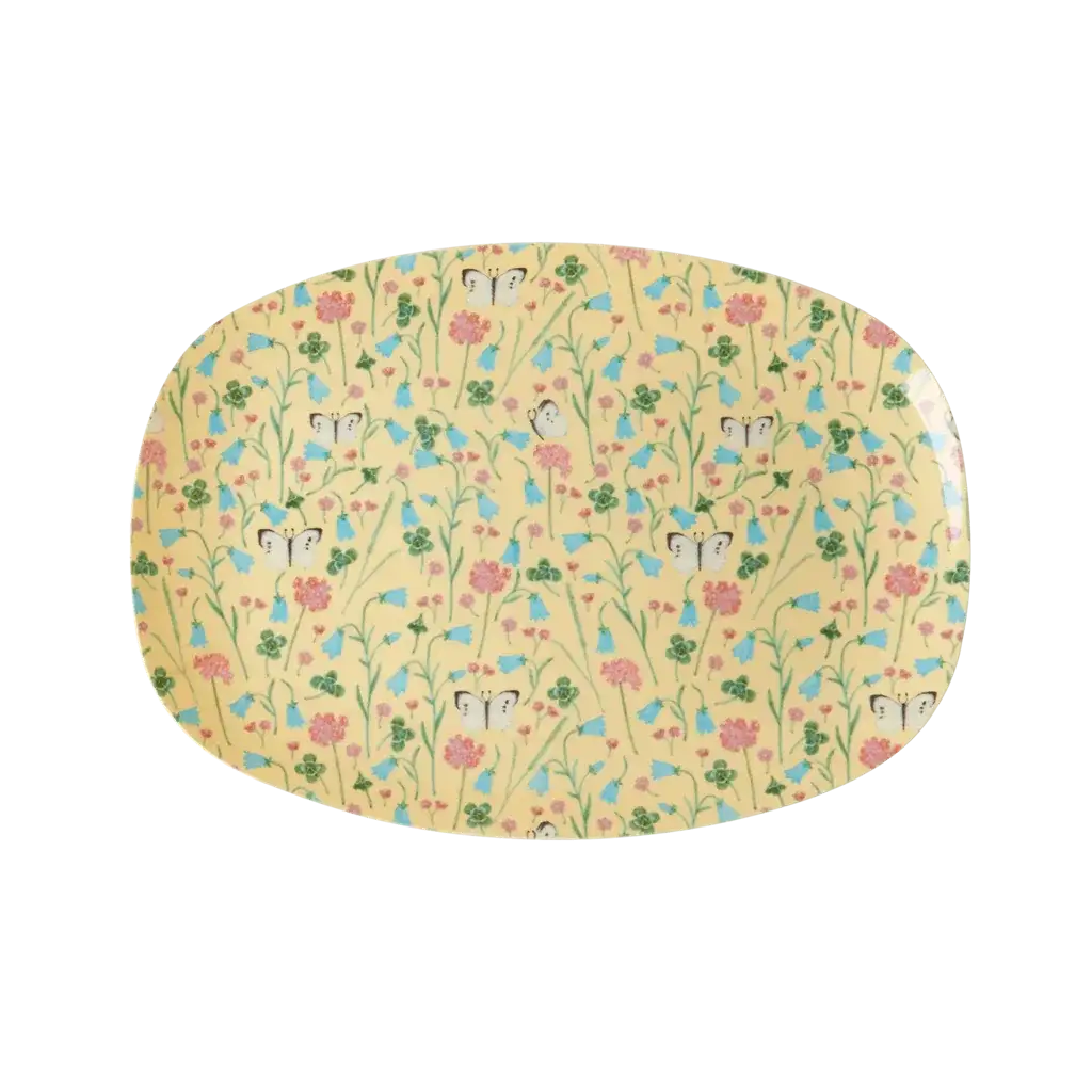 Melamine Small Rectangular Plate | Creme Sweet Butterfly Print