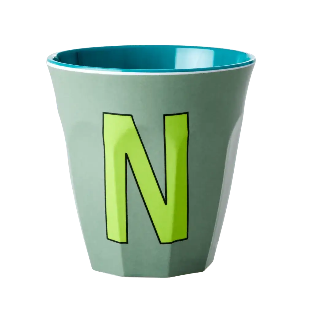 Melamine Cup - Medium with Alphabet in Bluish Colors | Letter N