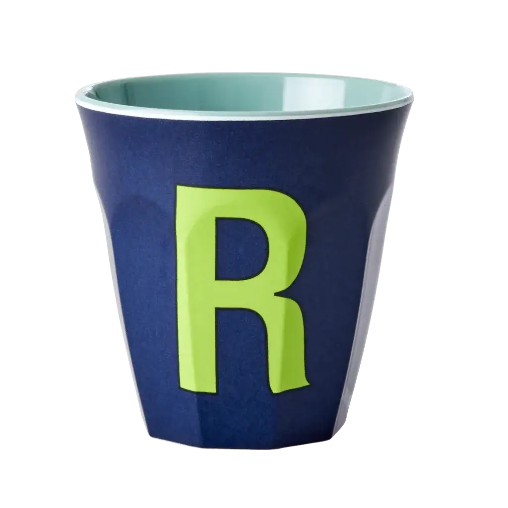 Melamine Cup - Medium with Alphabet in Bluish Colors | Letter R