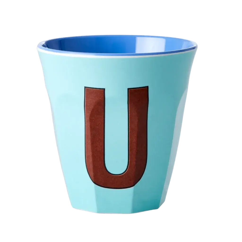 Melamine Cup - Medium with Alphabet in Bluish Colors | Letter U