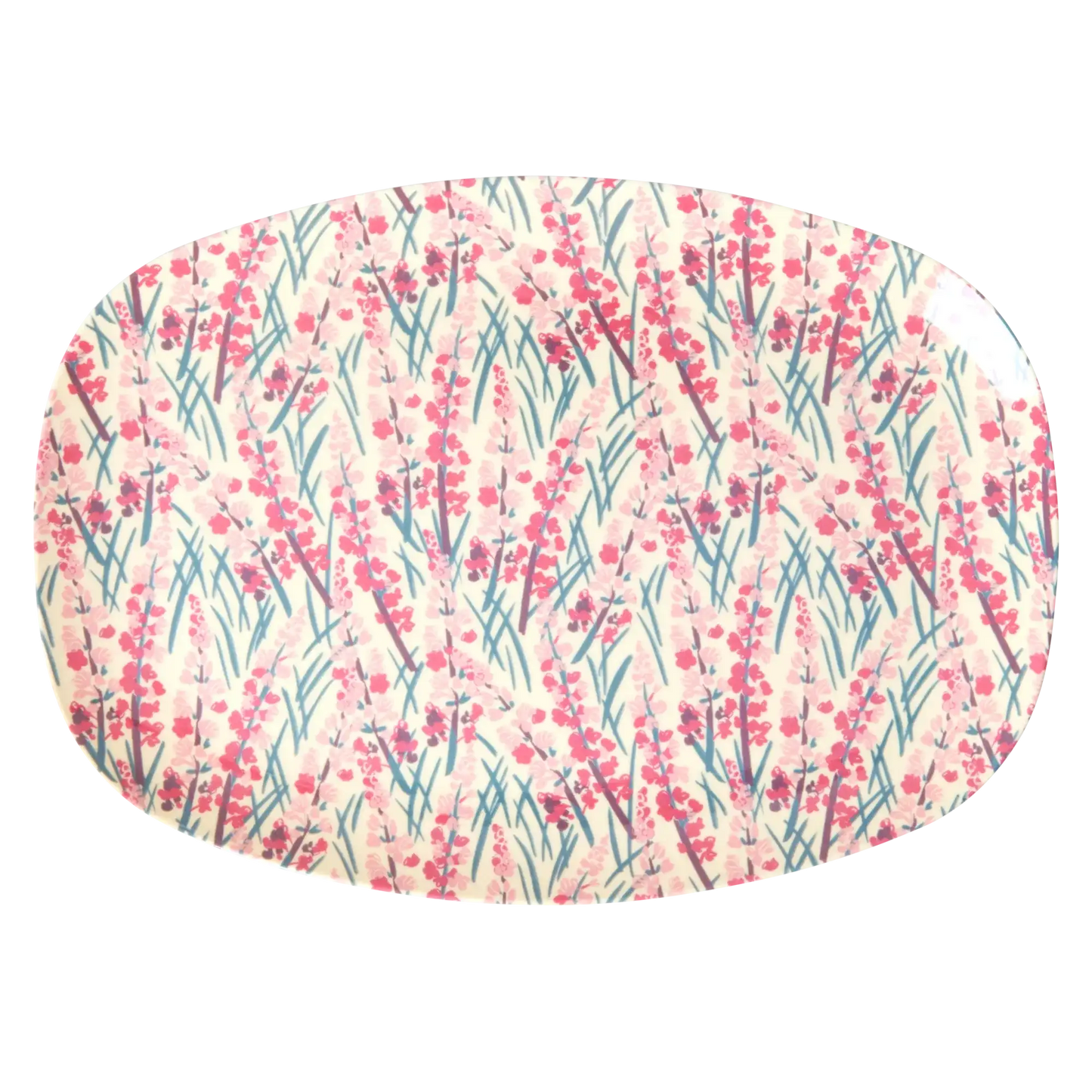 Medium Melamine Rectangular Plate - Pink - Floral Field Print