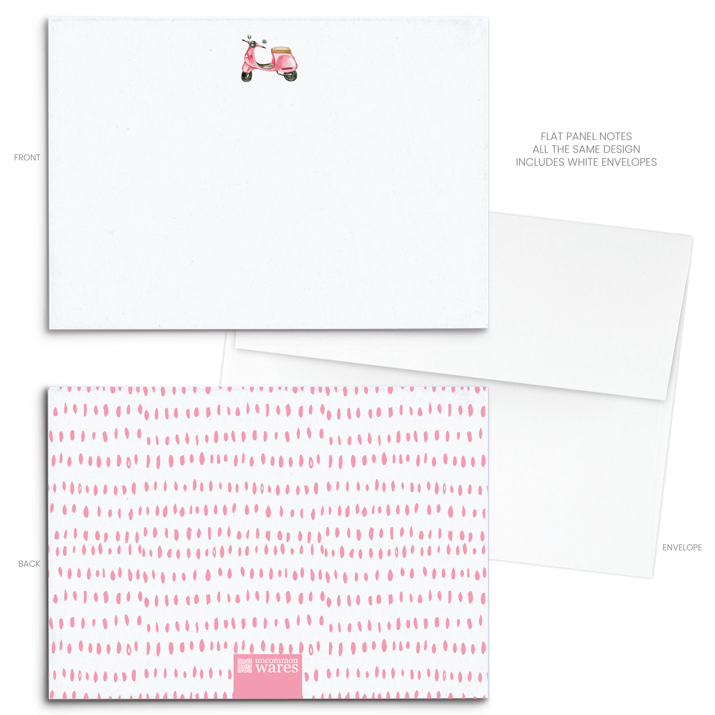 Pink Scooter Watercolor Panel Note Cards A2