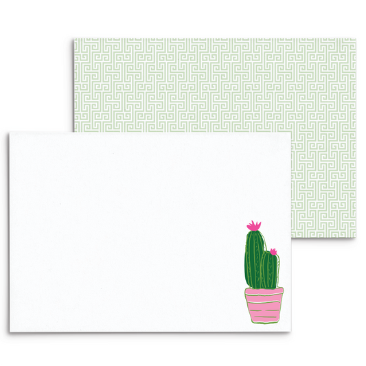 Plantly Panel Note Cards A2 - "Prickly" - Cactus Pink Blooms - Pink Pot