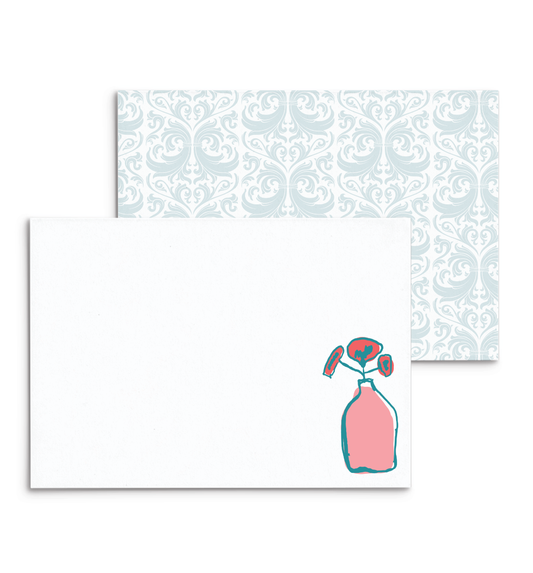 Plantly Panel Note Cards A2 - "Cheery" - Pink Poppy Flowers - Pink Vase