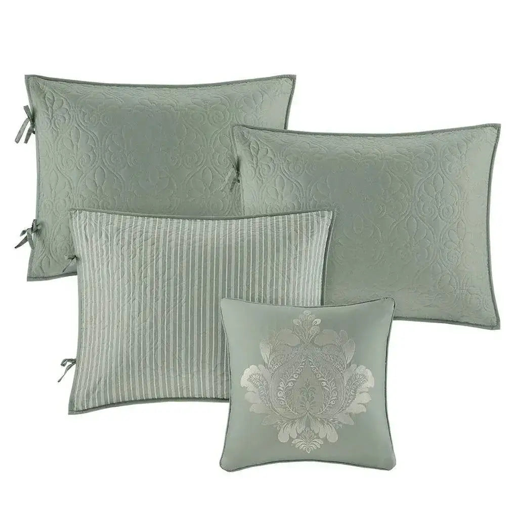 6-Piece Country Cottage Quilted Seafoam Green Reversible Daybed Cover Set