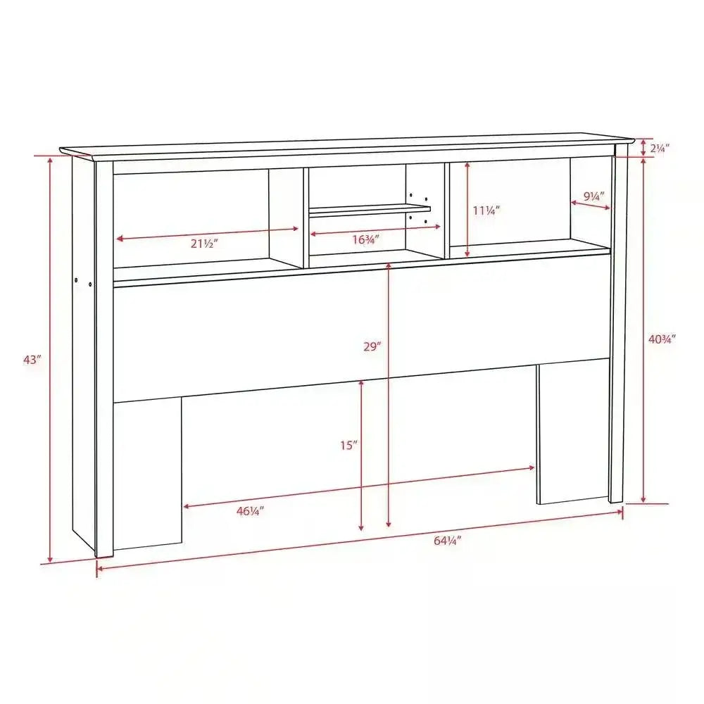 Full / Queen size Freestanding Bookcase Headboard in Grey Brown Wood Finish