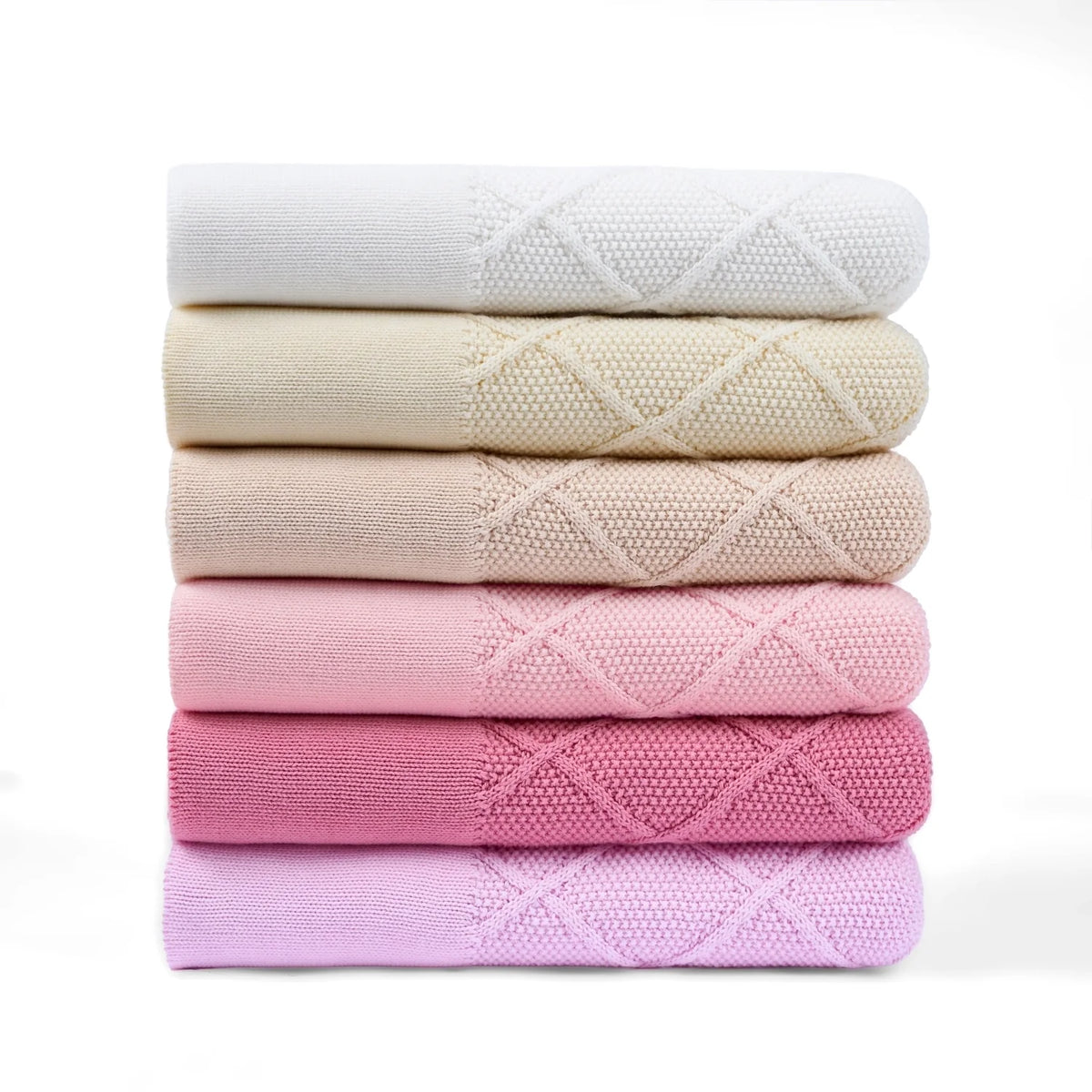 Diamond Stitch Baby Knit Blanket in Pink