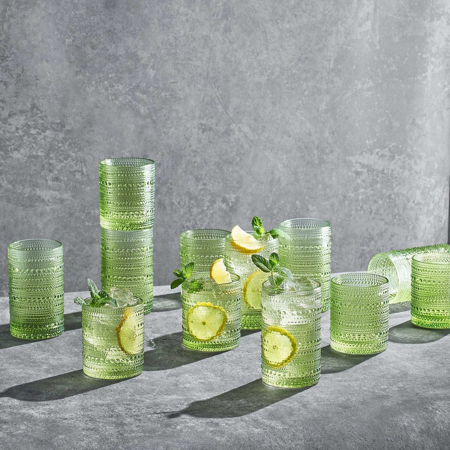 Textured Hobnail Lowball & Highball Glassware, Set of 12