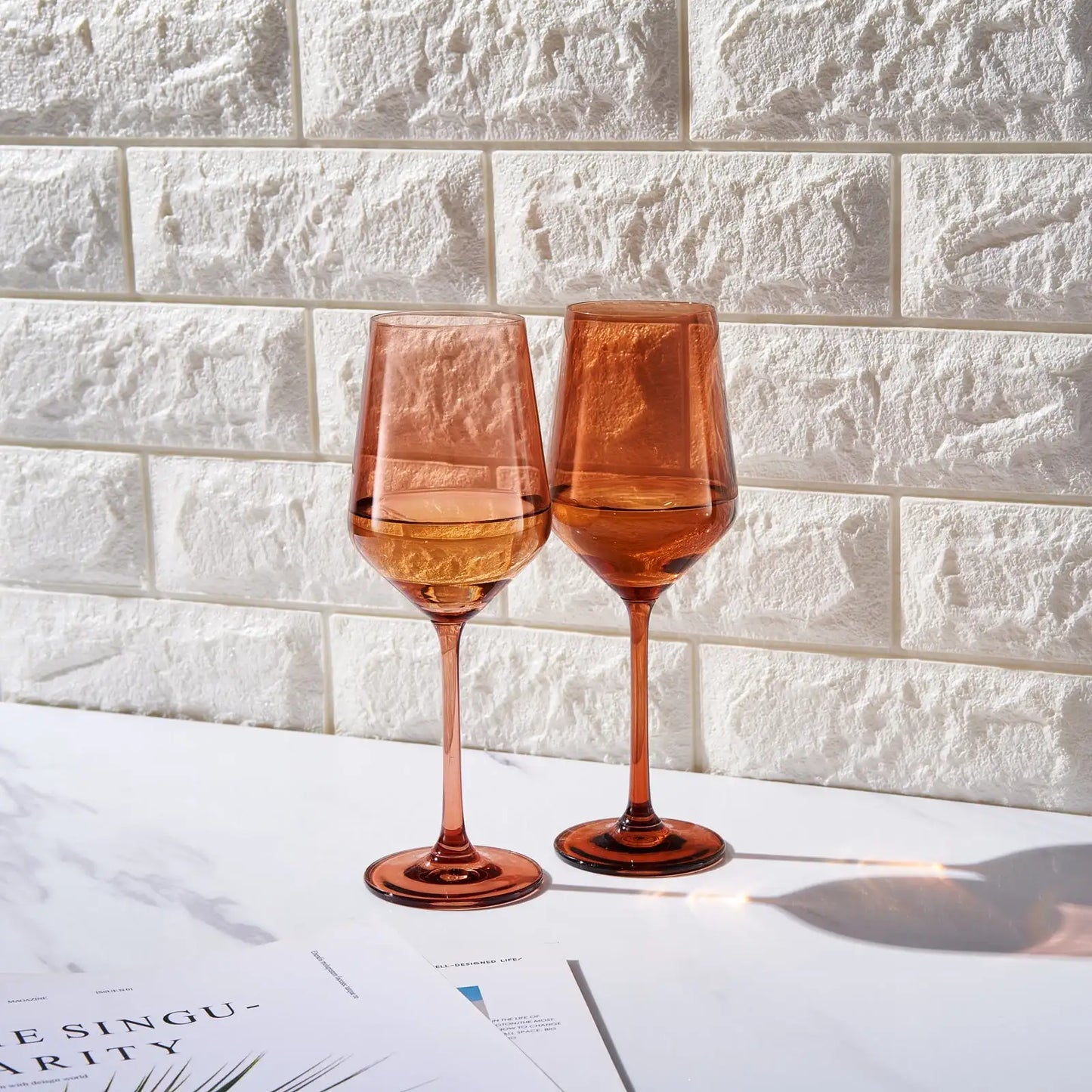 Tonal Stemmed Wine Glassware, Burnt Orange, Set of 2