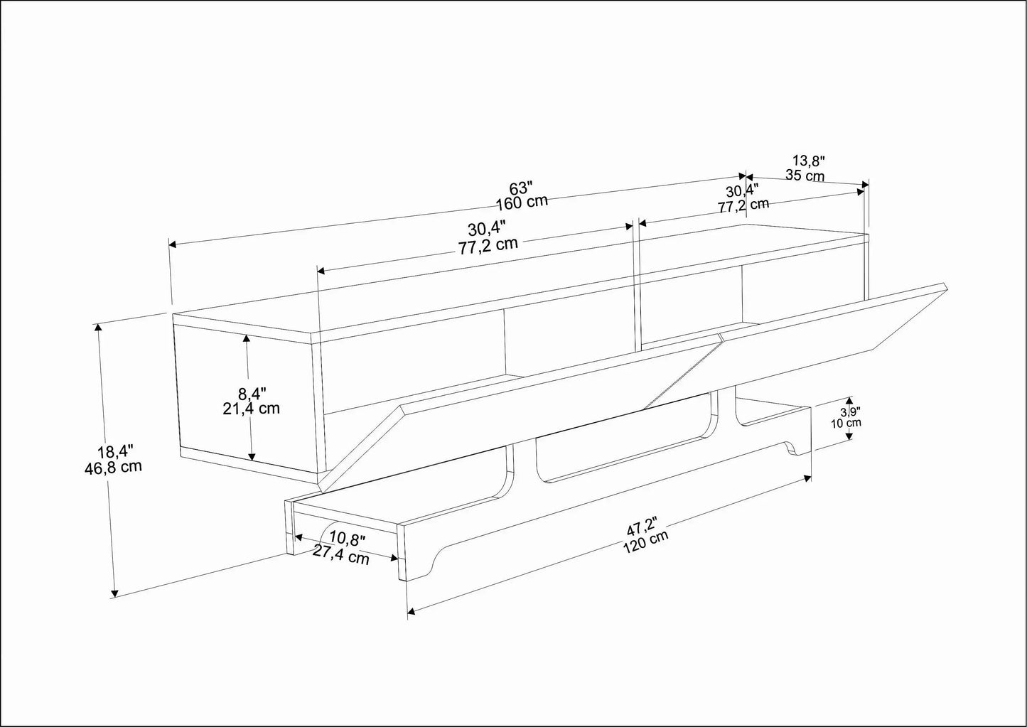 Tera 63" Wide TV Stand and Media Console for TVs up to 72"