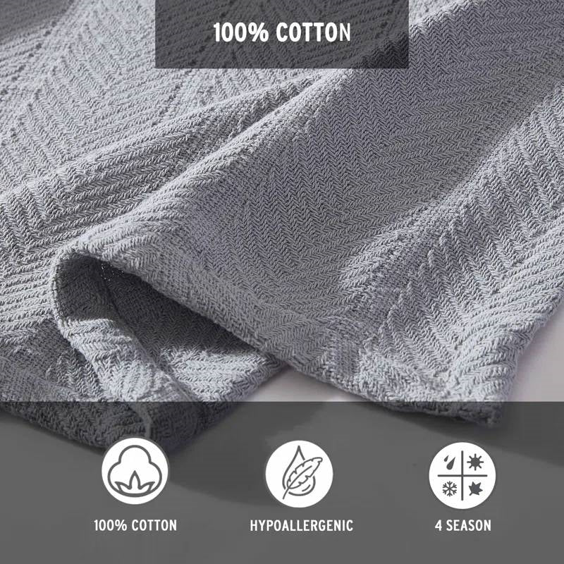 Twin size Cozy Lightweight Grey 100-Percent Cotton Blanket - Machine Washable