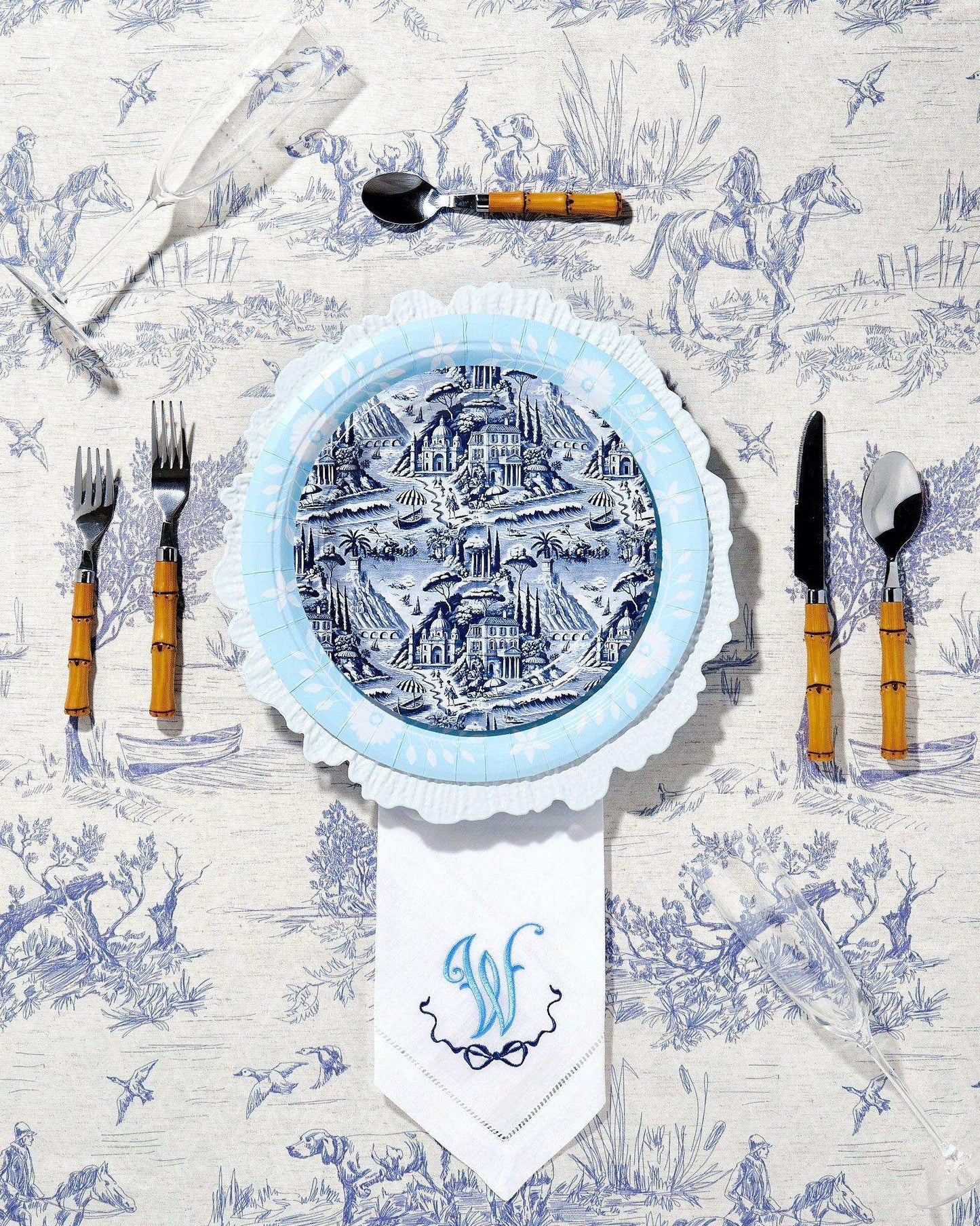 Navy Amalfi Toile Dessert Plate - 8 pack