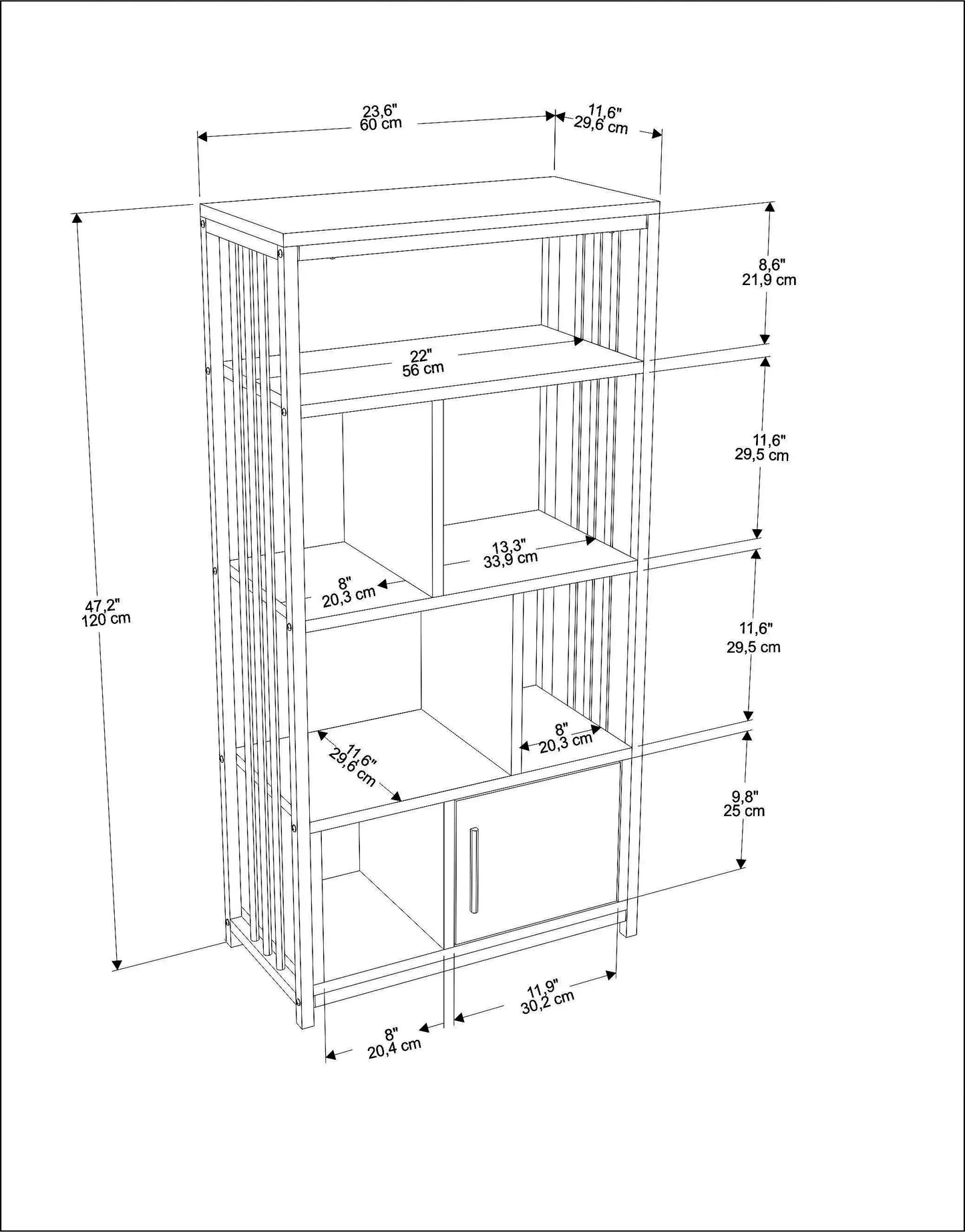Valero 47" Tall Metal Wood Bookcase