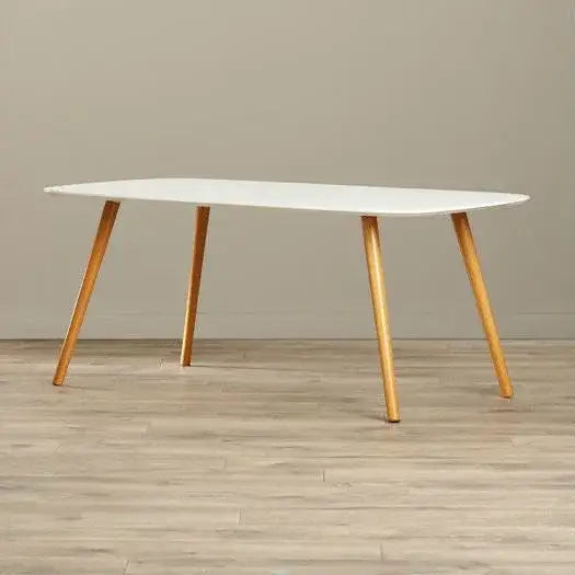 White Top Mid-Century Coffee Table with Solid Wood Legs
