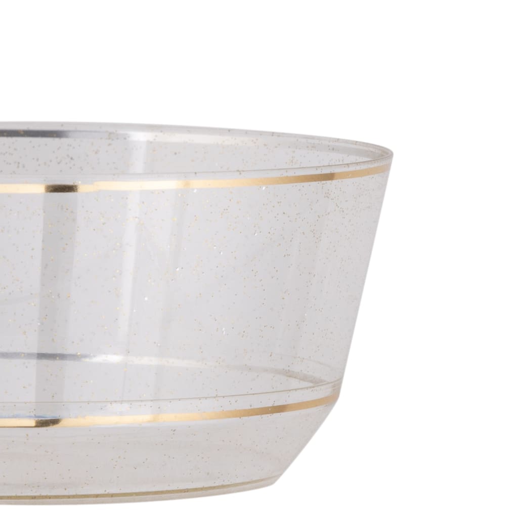 14 Oz. Round Clear and Gold Glitter Plastic Soup Bowls | 10 Pack